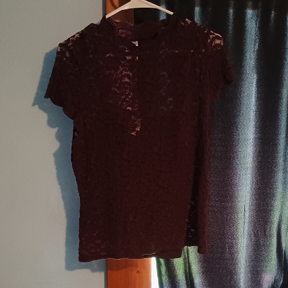 No Boundaries Red Lace Blouse with Peter Pan Collar